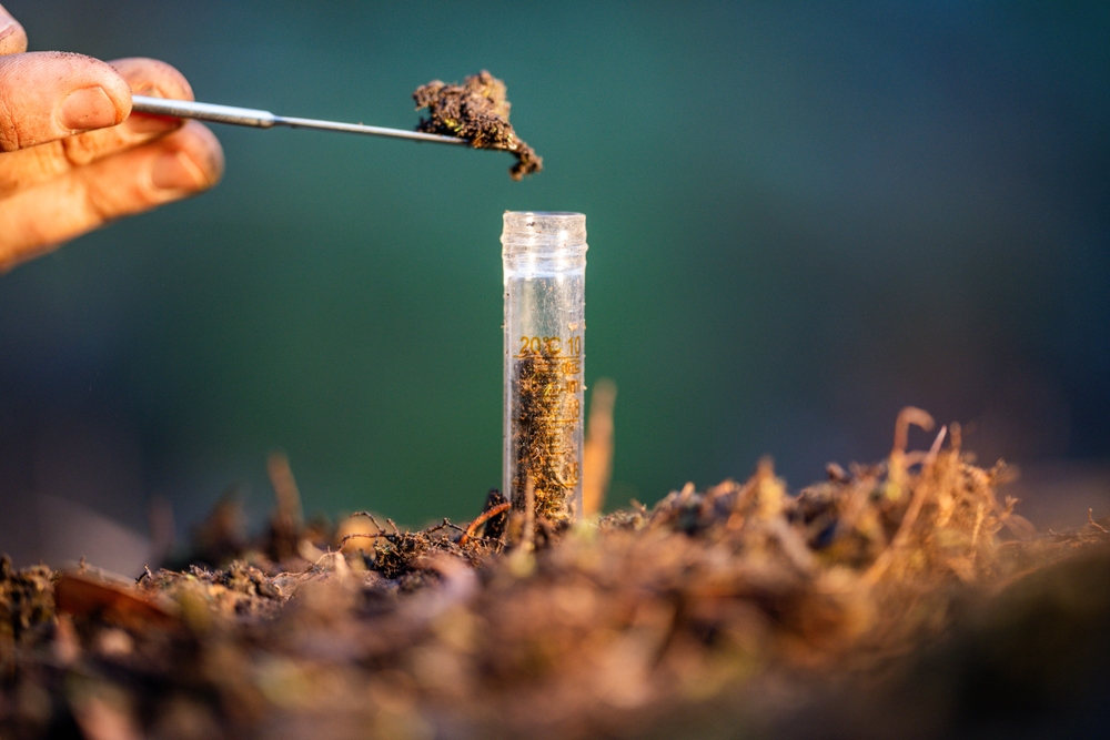 farmer collecting soil samples